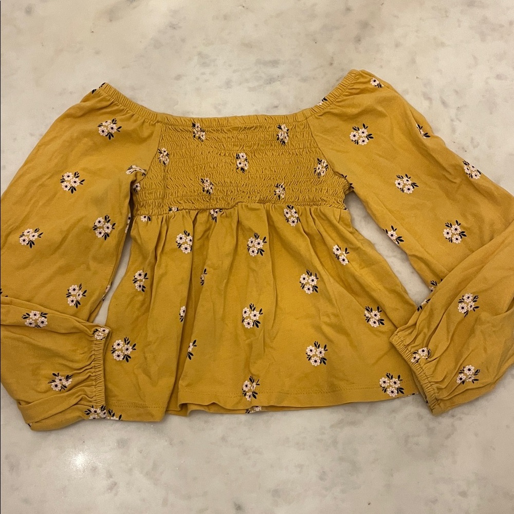 Mustard Floral Off-Shoulder Kids Blouse